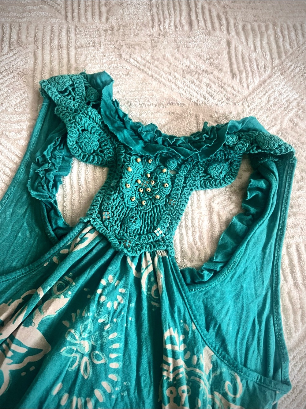 Boutique Teal boho Sleeveless Crochet-Back Women's Tank Top - Picture 4 of 4